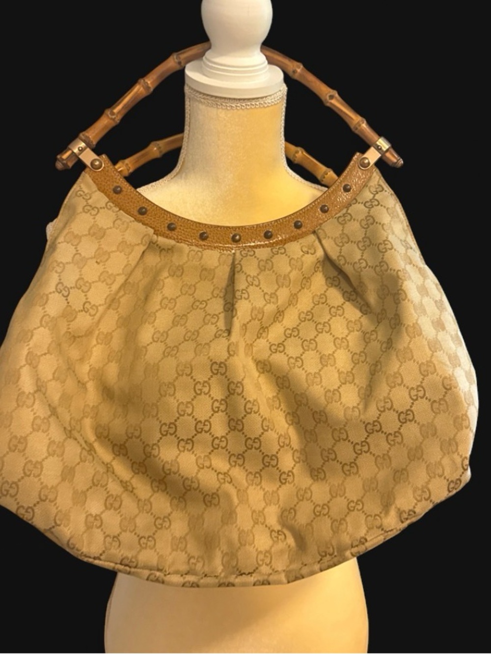 Gucci Beige GG Canvas Bamboo-Handle Shoulder Hobo